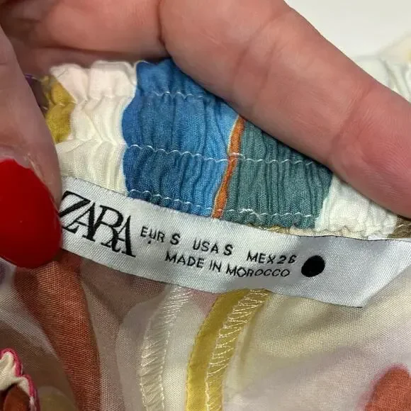 Zara Cream Printed Poplin Shirt and Wide Leg Pants Set Small - Picture 6 of 12